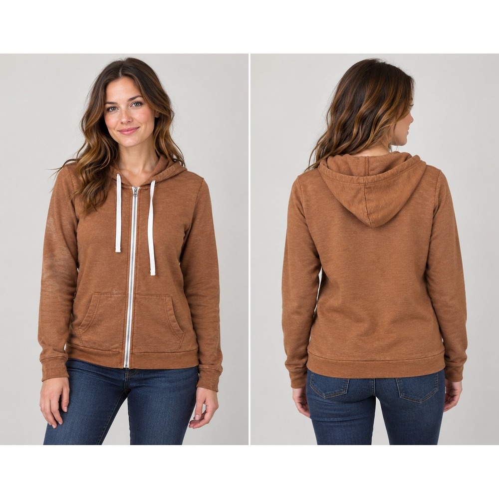 Eddie Bauer Womens Small Brown Full Zip Fleece Hoodie Sweatshirt 79N/14